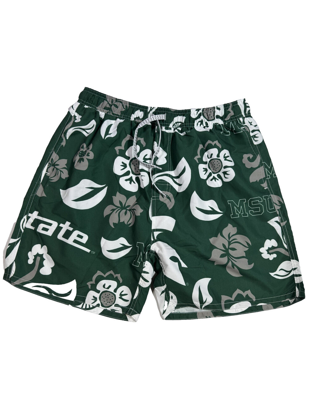 Wes & Willy Green Michigan State Spartans Floral Volley Swim Trunks Mens L NWT